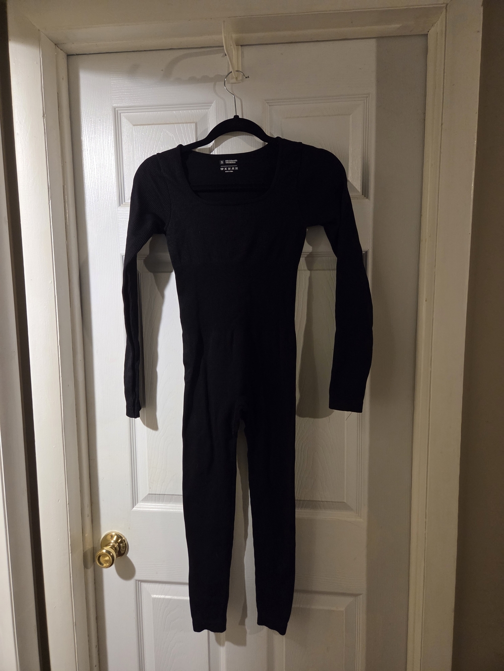 Black Long-Sleeve Ribbed Bodysuit One-Piece